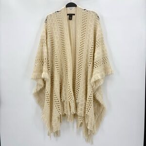 Crochet Knit Fringe Ruana Poncho Boho Festival Cozy Western Coastal Cowgirl OS